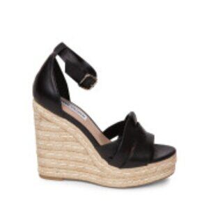 Steve Madden "Sivian" Espadrille Wedges with Ankle Strap, Size 7.5, Black